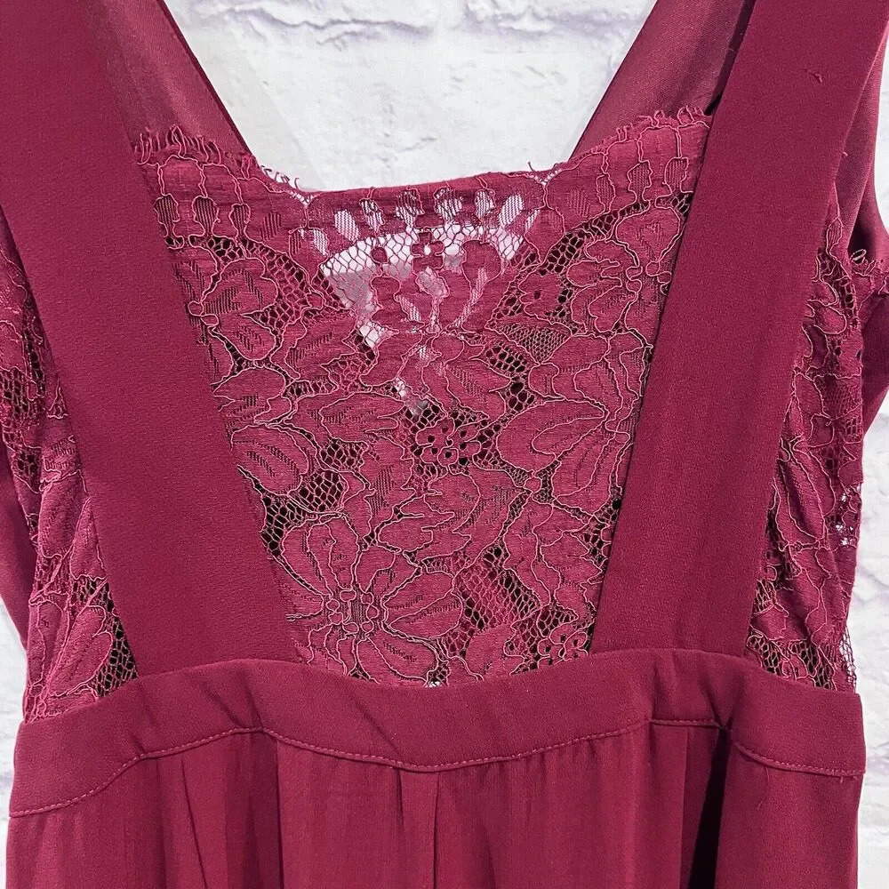 Lulu’s Women's Burgundy Kiska Lace Back‎ Wide Leg Jumpsuit side Pockets Medium - Picture 12 of 16